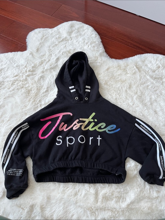 Justice Other - Justice Black Cropped Hoodie with Rainbow Script